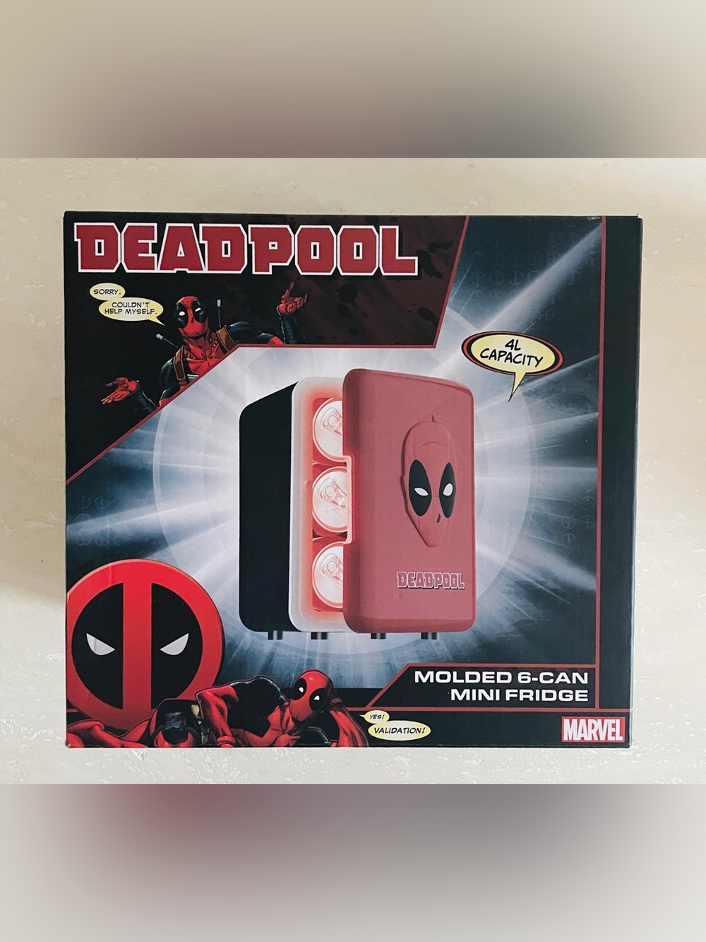 Marvel Deadpool Mini Fridge 6 Can 4L Capacity Brand New Sealed Kids Room